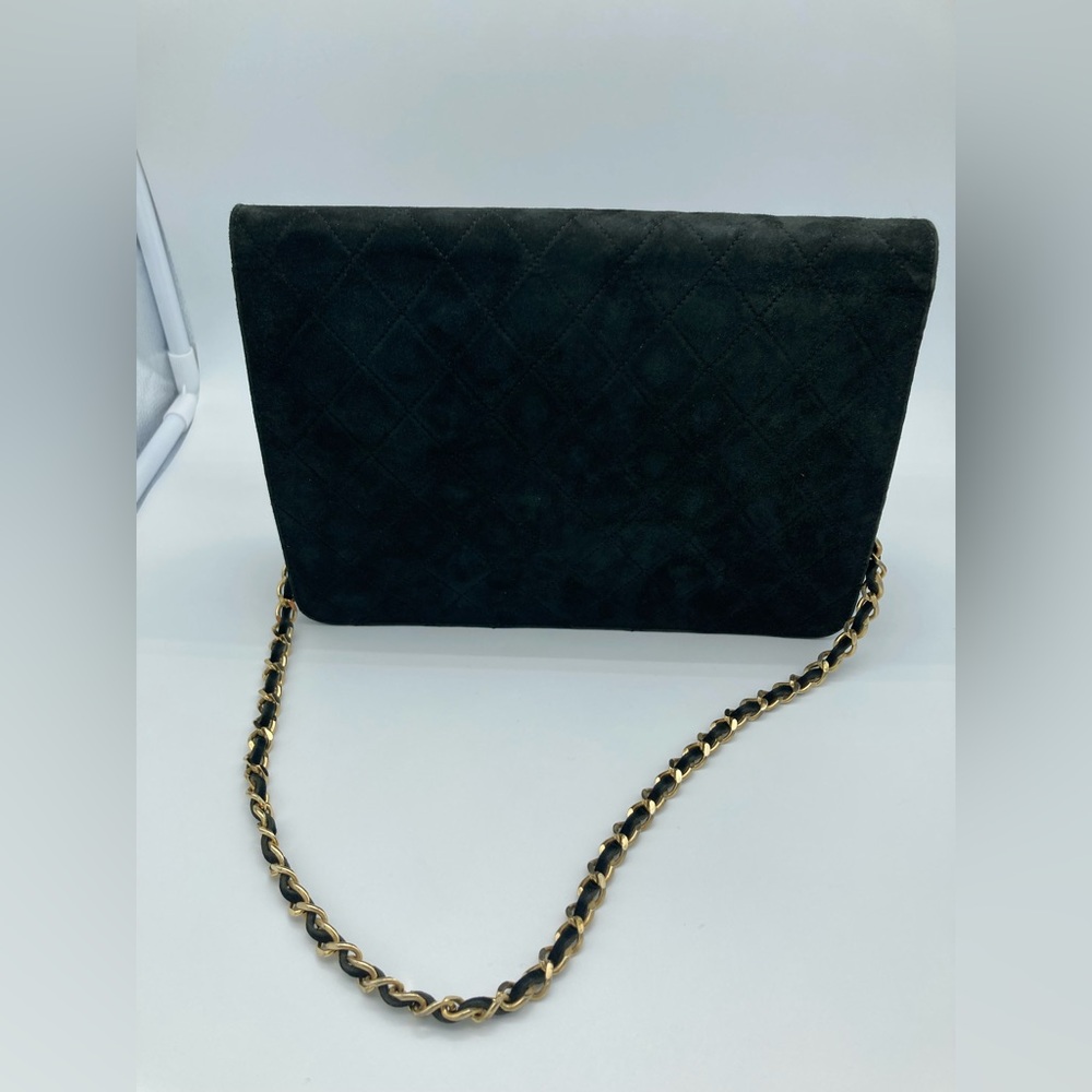 CHANEL QUILTED BLACK GOLD MATELASSE CC SUEDE SINGLE FLAP SHOULDER BAG WITH COA - Picture 13 of 15